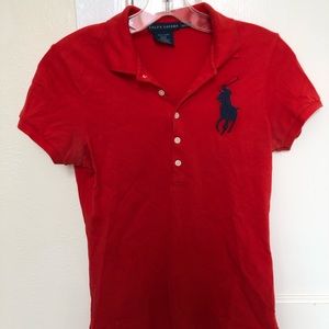 RALPH LAUREN S red orange large logo women’s polo